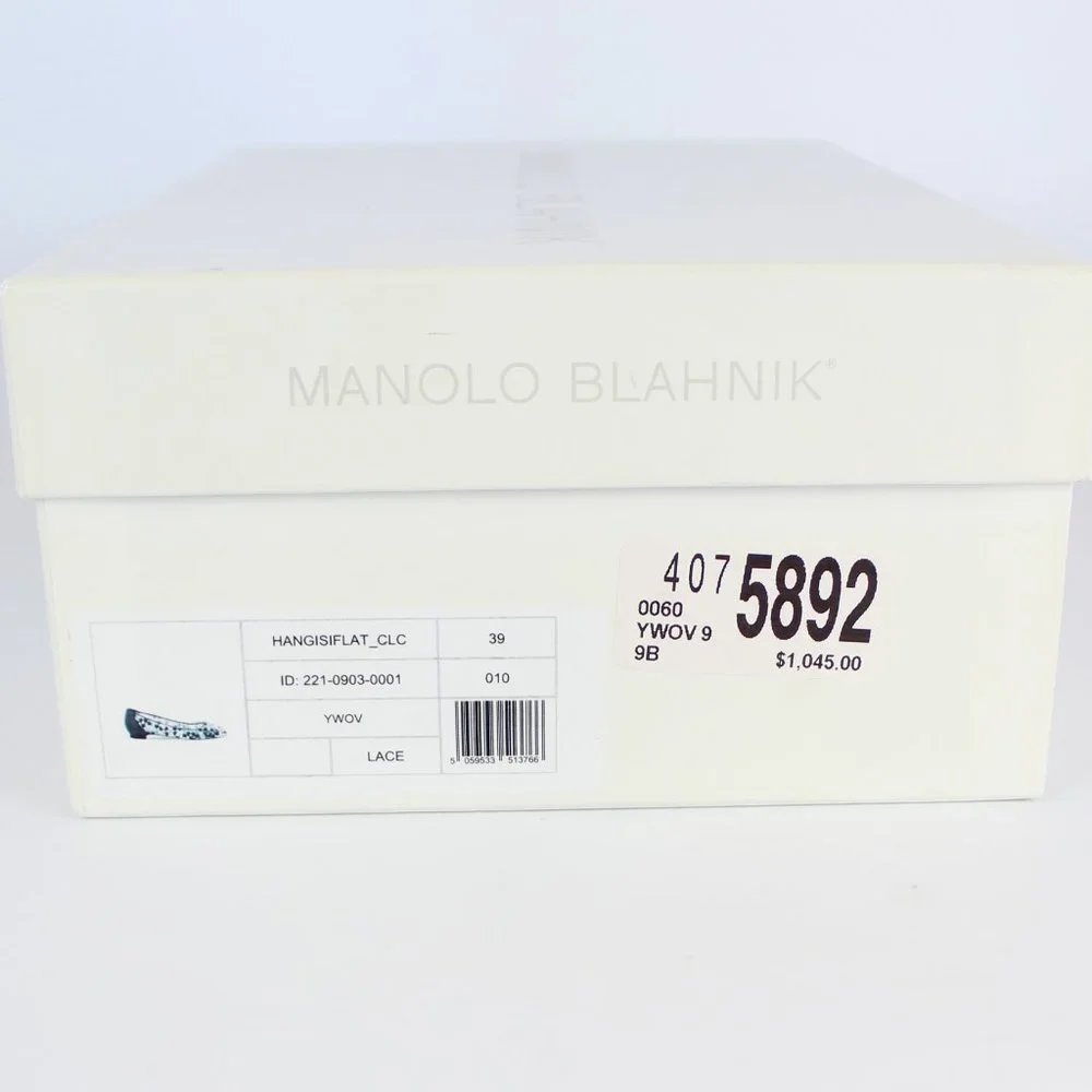 NEW Manolo Blahnik Hangisi Crystal Buckle Lace Flats YWOV EU 39